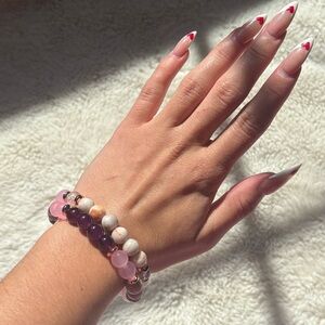 Crystal Bracelet Bundle – Rose Quartz, Garnet, Rhodonite, Pink Opal, Quartz